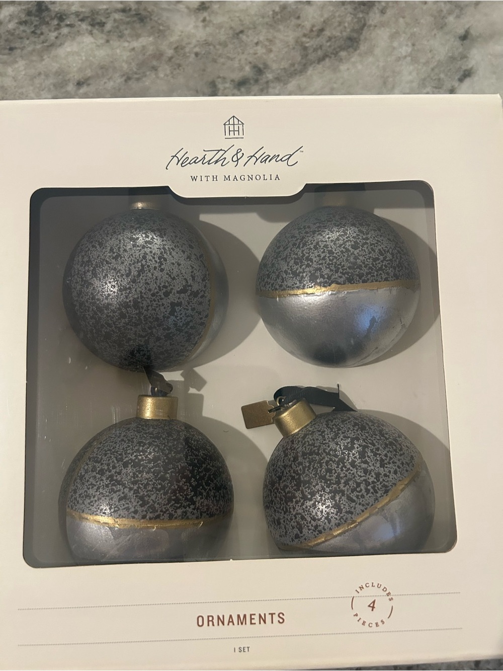 Magnolia Silver and Gray Holiday Ornaments - Set of 4